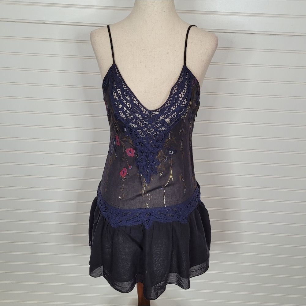 Vintage Free People Crochet Floral Dress Tunic Top Sz. 2